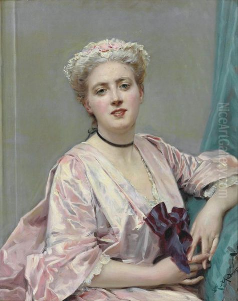 Beauty In Pink Oil Painting by Raimundo de Madrazo y Garreta