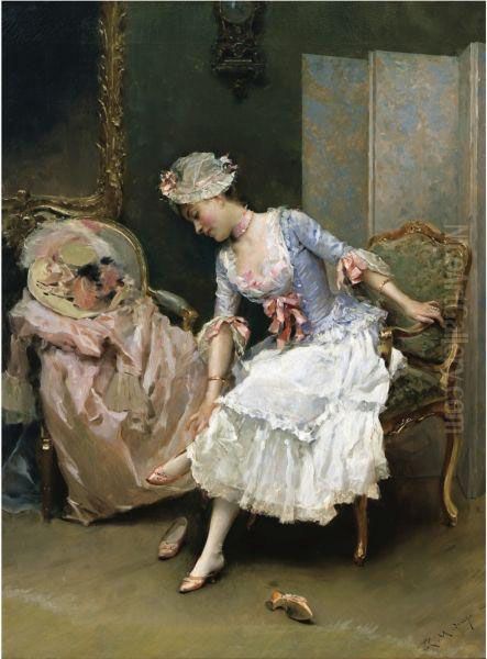 Sus Zapatos Nuevos (her New Shoes) Oil Painting by Raimundo de Madrazo y Garreta