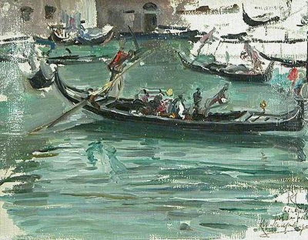 Gondolas En Venecia. Oil Painting by Ricardo de Madrazo y Garreta