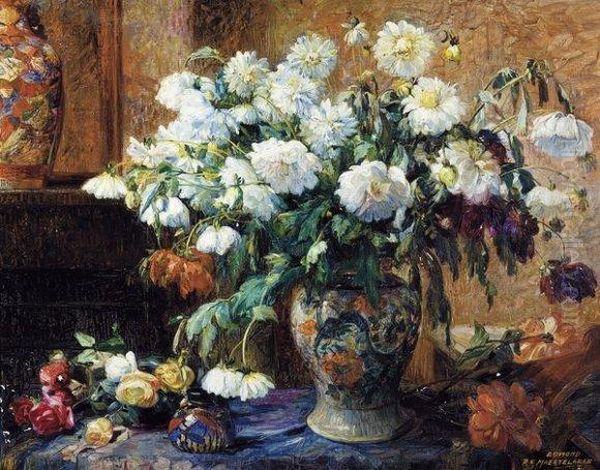 Fleurs Oil Painting by Edmond De Maertelaere