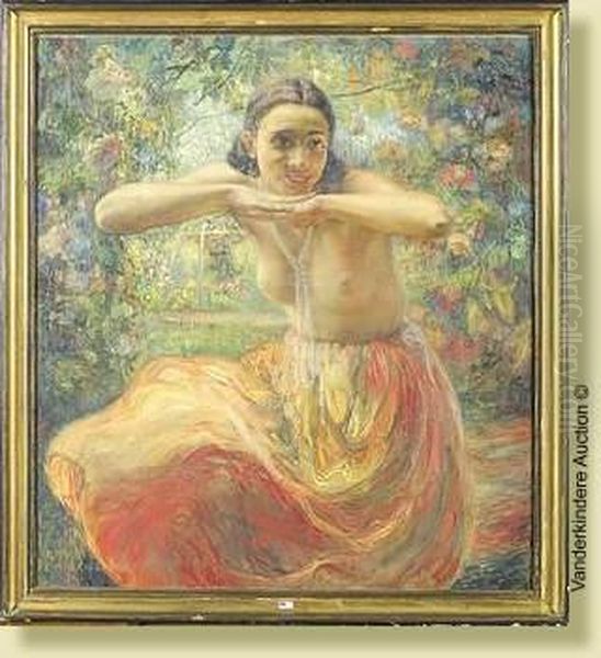 Danseuse Orientale Au Jardin Oil Painting by Edmond De Maertelaere