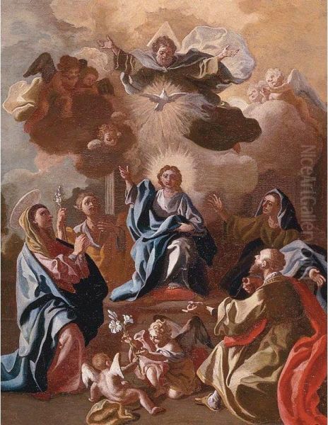 Christ Child With Saints And Angels Oil Painting by Francesco de Mura