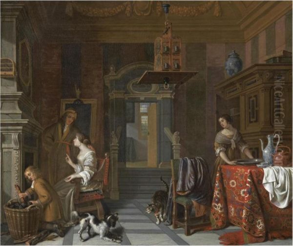 The Interior Of An Elegant Townhouse Oil Painting by Cornelis De Man