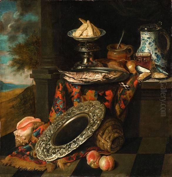 Nature Morte Au Hareng Oil Painting by Jean Baptiste De Mangelaer