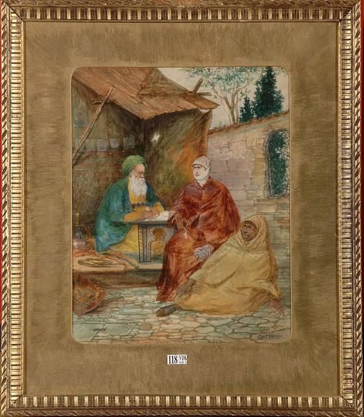 Visite Chez Le Scribe Ottoman Oil Painting by Leonardo De Mango