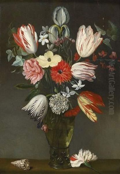 Bouquet De Fleurs Au Coquillage Oil Painting by Phillipe de Marlier