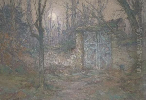 Arbres Au Clair De Lune - Entree De Propriete Oil Painting by Etienne De Martenne