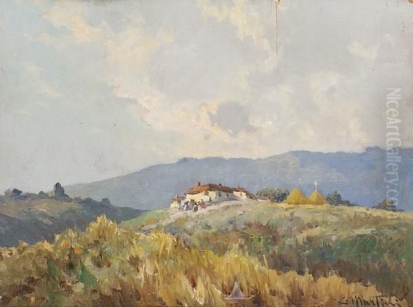 Figures By A Hilltop Farm Oil Painting by Gaetano de Martini