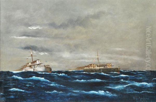 Buques En Alta Mar Oil Painting by Eduardo de Martino