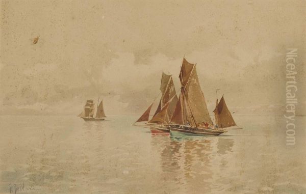 French Fishing Boats Oil Painting by Eduardo de Martino