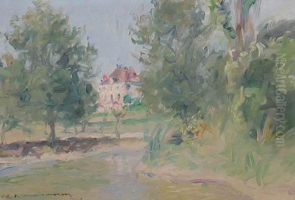 Le Parc Du Chateau. Panneau. Signe Enbas A Gauche Ch De Meixmoron. 15,5 X 22 Cm Oil Painting by Charles De Meixmoron De Dombasle