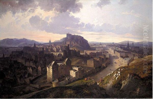 View Of Edinburgh From Carlton Hill Oil Painting by Frederic De Mercey