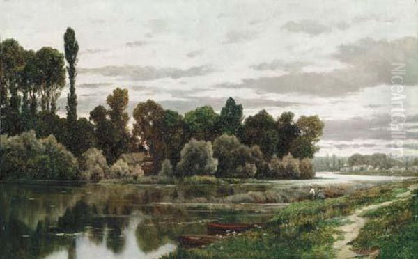 Bord De La Riviere Oil Painting by Claude Francois A. De Mesgrigny