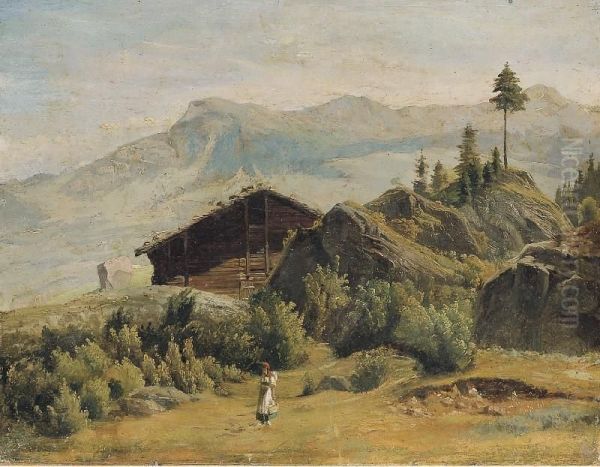 Paesaggio Montano Con Rifugio Oil Painting by Maximilien De Meuron