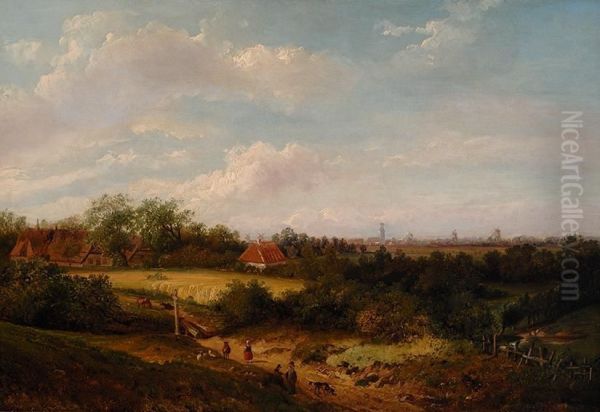 Dutch Landscape Oil Painting by Anthony Andreas De Meijier