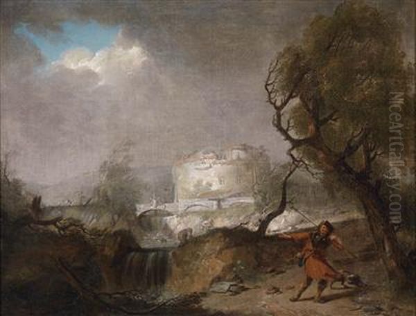 Italian Landscape In A Tempest Oil Painting by Hendrik Meijer