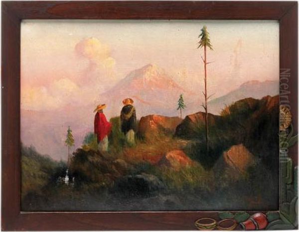 Personajes Junto Al Popocatepetl Oil Painting by Eduardo De Moira