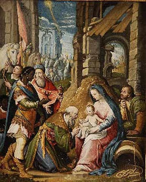 Adoracion De Los Reyes Magos Oil Painting by Roland De Mois