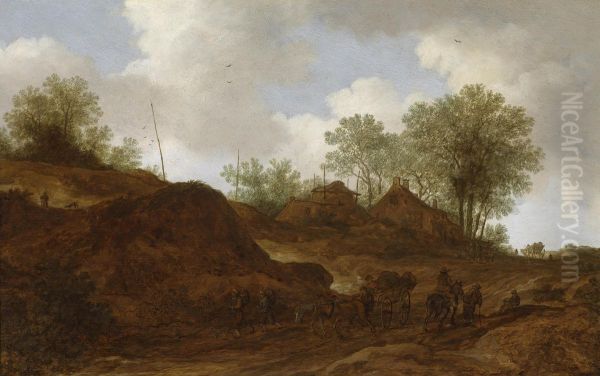 Travellers On A Path Through Dunes Oil Painting by Pieter De Molijn