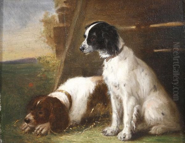 Les Deux Chiens De Chasse Oil Painting by Alfred De Molins