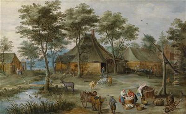 Village Scene At The Well Oil Painting by Joos De Momper