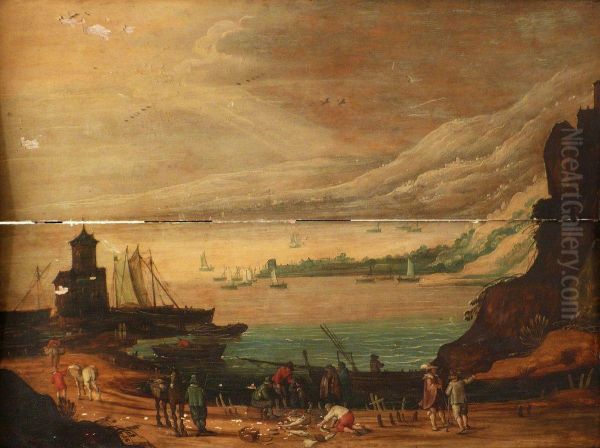 Le Retourdes Pecheurs Sur Le Rivage. Oil Painting by Philippe I De Momper