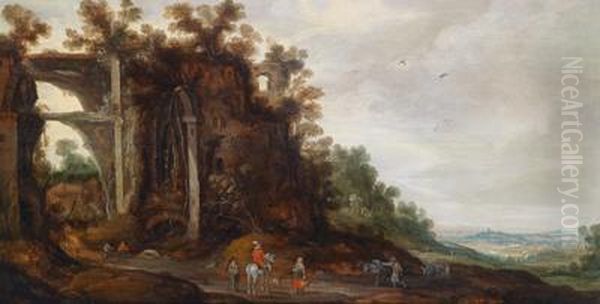 Felsenlandschaft Mit Ruinen Und Blick Ins Tal Oil Painting by Philippe I De Momper