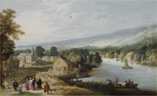 An Extensive Landscape Oil Painting by Philippe I De Momper