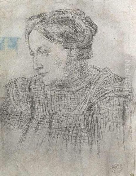 De: Portrait Of The Motherof Paul Gauguin. Charcoal And Pastel On Paper, Mounted Oncardboard. Initial Stamp. - Foxed. Minimally Stained. Slightscratches Oil Painting by Georges-Daniel de Monfreid