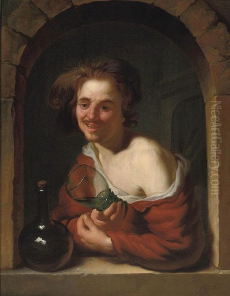 The Merry Drinker Oil Painting by Louis de Moni