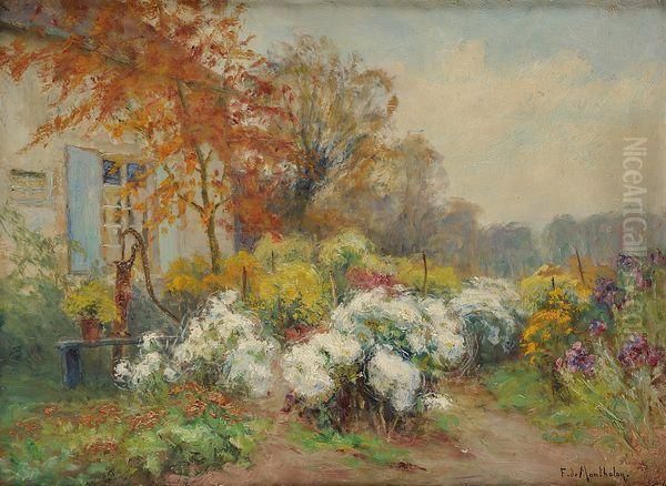 Le Jardin Fleuri Devant La Maison Oil Painting by Francois Richard De Montholon