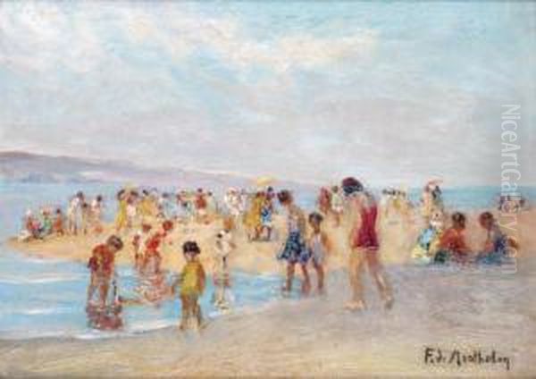 Plage Animee En Mediterranee Oil Painting by Francois Richard De Montholon