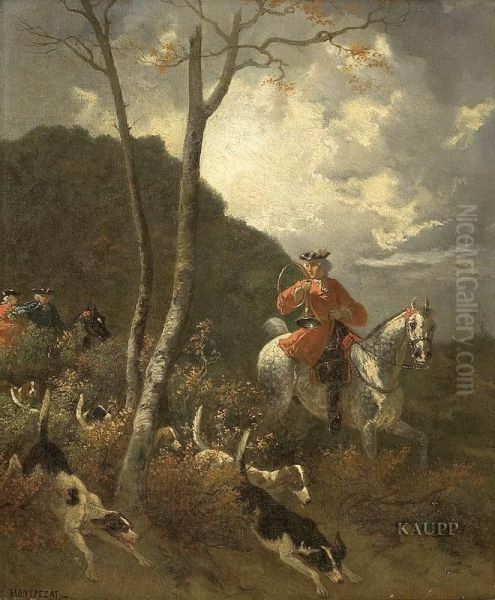 Jagdszene In Herbstlicher Landschaft Oil Painting by Henri D'Annecy (Comte De) Montpezat