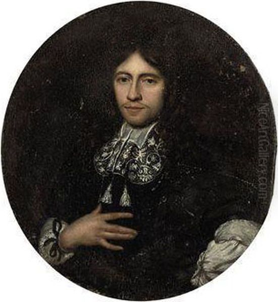 Portrait Of A Gentleman, Bust-length, In A Black Doublet And Lacecollar Oil Painting by Karel De Moor