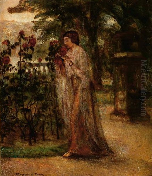 Woman In A Rosegarden by Pieter Cornelis De Moor