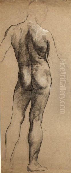 Male Nude, Back View Oil Painting by Evelyn Pickering De Morgan