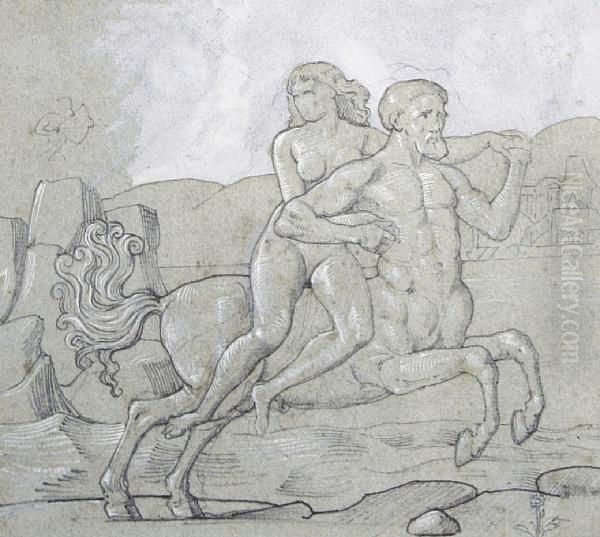 Centaur With Naked Female Ridingside-saddle Oil Painting by William De Morgan