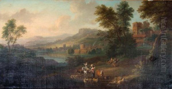 An Extensive Landscape With Figures Oil Painting by Isaac de Moucheron