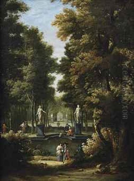 Elegant Figures In An Ornamental Garden Oil Painting by Isaac de Moucheron