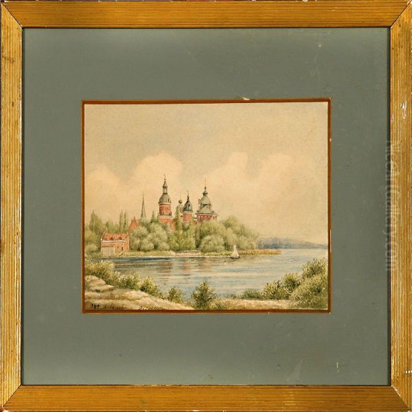 A View Towards Gripsholm In Sweden Oil Painting by Albinia Schafalitsky De Muckadell