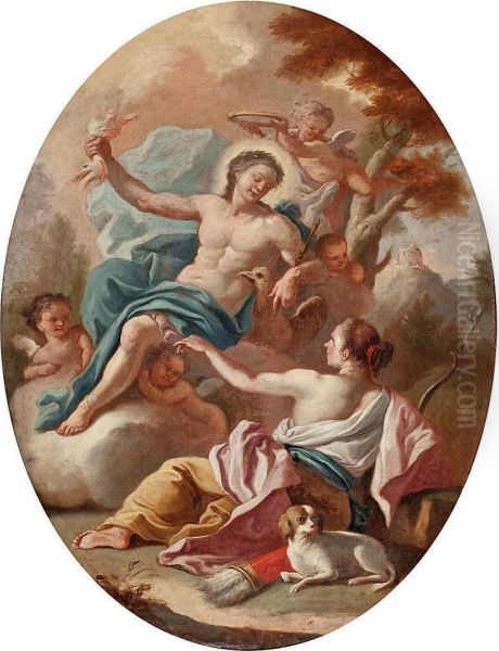 Jupiter Y Diana Cazadora Oil Painting by Francesco Solimena