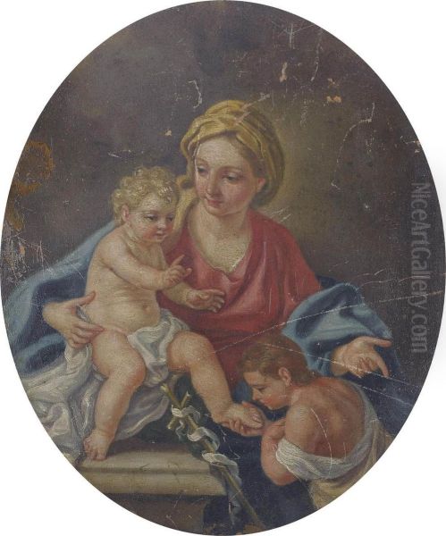 Madonna And Child With The Infant St John The Baptist Oil Painting by Francesco de Mura