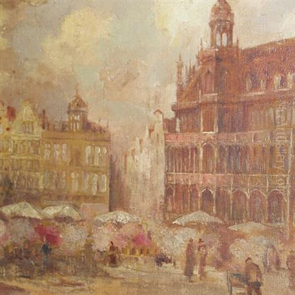 Market Square Oil Painting by Ernest De Nagy