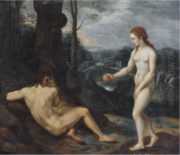 The Temptation Of Adam And Eve Oil Painting by Laurentius de Neter