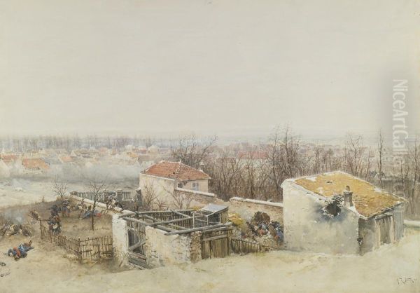 Champigny: A Study For The Panorama Of The Battle Of Champigny Oil Painting by Alphonse Marie de Neuville