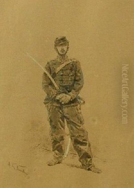 A French Cavalry Soldier Oil Painting by Alphonse Marie de Neuville