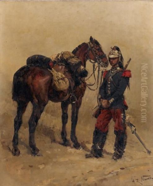 Militaire Et Son Cheval Oil Painting by Alphonse Marie de Neuville