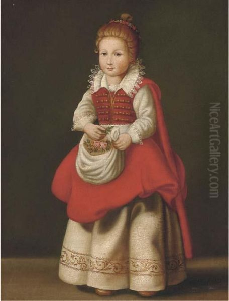 Portrait Of A Young Girl, Full-length With Flowers In Herapron Oil Painting by Cornelis De Vos