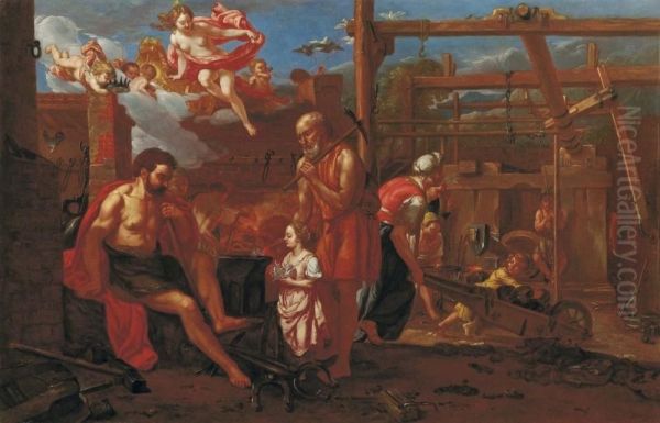 La Fucina Di Vulcano Oil Painting by Franz De Neve