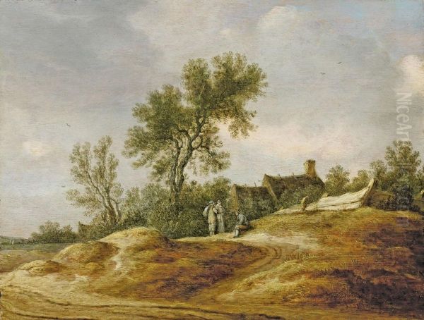 Dunenlandschaft Mit Dreirastenden Vor Einem Bauernhof Oil Painting by Pieter de Neyn